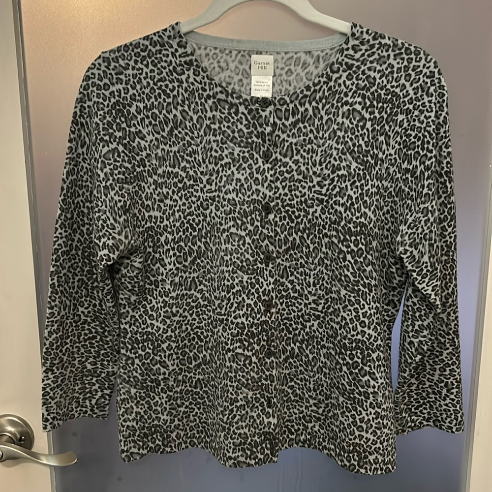 Garnet Hill Signature merino leopard print cardigan